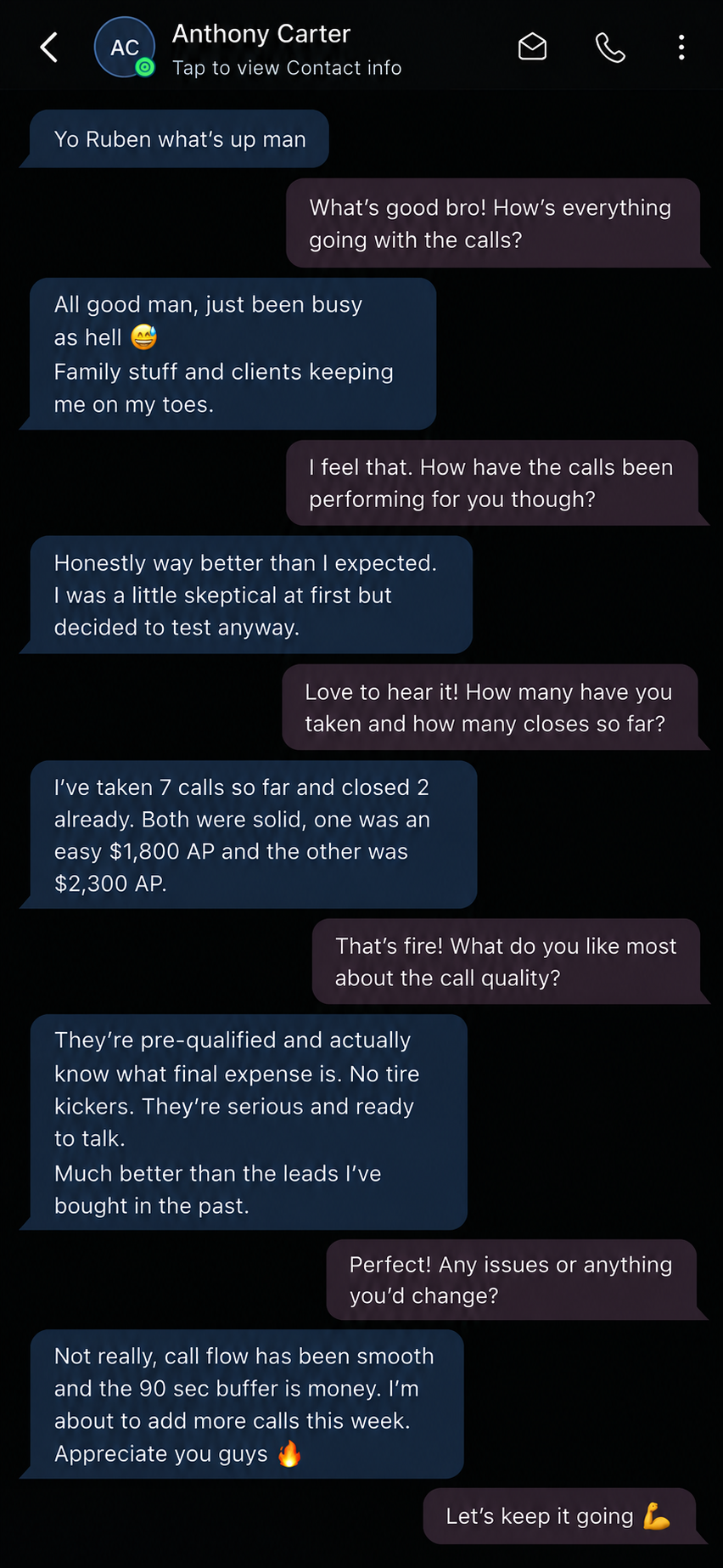 Client conversation about pre-qualified Advlo calls