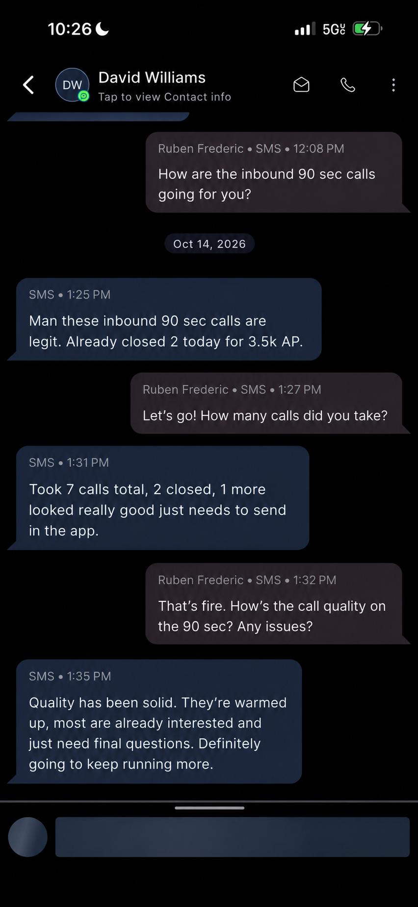 Client conversation about Advlo call quality and policy closes